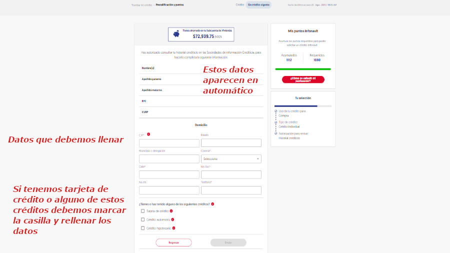 Pantalla de tramitar mi crédito y precalificación en Infonavit