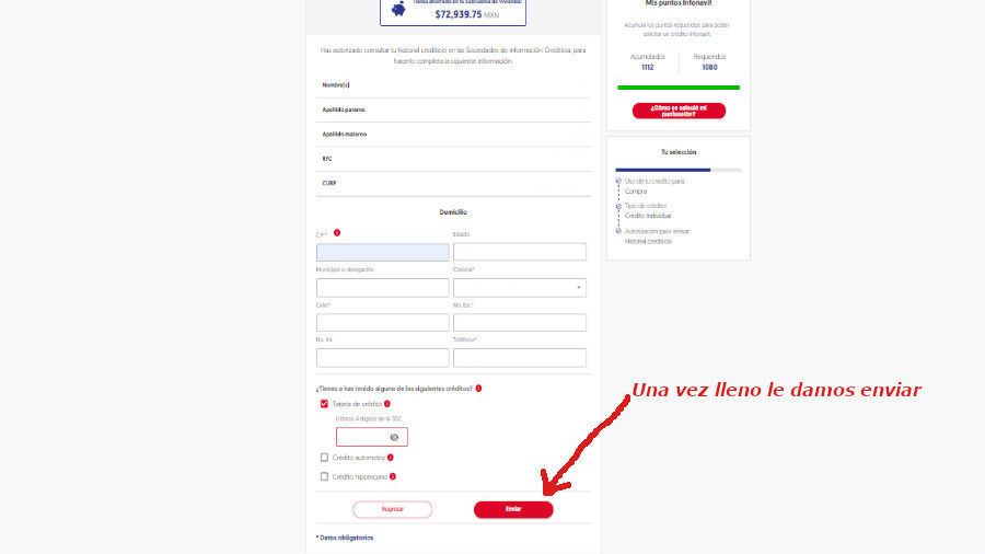 Pantalla de tramitar mi crédito y precalificación en Infonavit