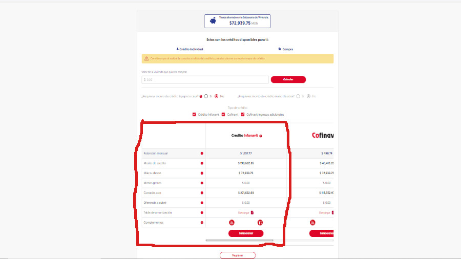Pantalla de tramitar mi crédito y precalificación en Infonavit